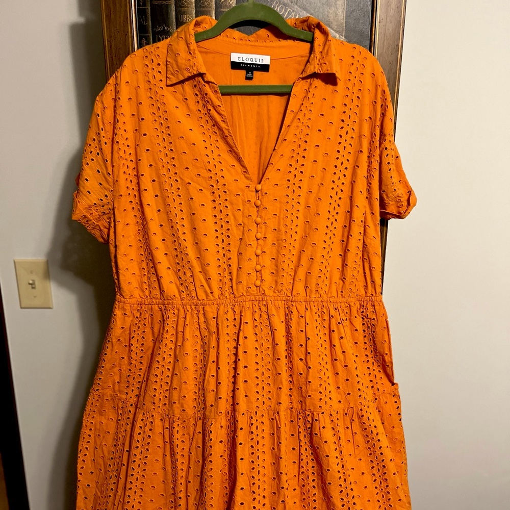 Eloquii Elements, Orange Collared V-neck Dress